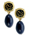 Dark blue colors captivate on T Tahari's drop earrings. From the Soho Chic collection, blue resin stones hang from golden  pendants with flecked detail. Nickel-free for sensitive skin. Crafted in 14k gold-plated mixed metal. Approximate drop: 1-1/2 inches.