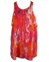 Aqua Womens Pink Orange Multi High Neck Printed Sleeveless Top L