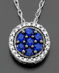 Brilliant round-cut sapphire (1/3 ct. t.w.) blazes bright on this beautiful 14k white gold pendant including diamond accents. Approximate length: 18 inches. Approximate drop: 1/4 inch.