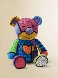 In a patchwork of patterns, this friendly bear is the perfect plush plaything.8½W X 14½H X 7½DCottonWashable surfaceImported