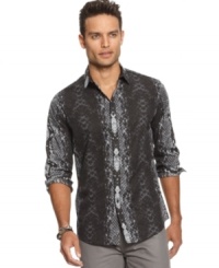 Show off your wild side with this sleek snake print shirt by INC International Concepts.