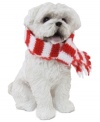 Bark up the right tree with a Christmas ornament for your dog – or a fellow animal lover! A snow-white Maltese is ready for a holiday feast, dressed in a candy-cane striped scarf. From Sandicast.