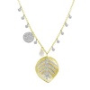 Meira T 14K Gold Pave Set Diamond Leaf Charm accented by Bezel Set Diamonds Diamond Disc and Topaz Briolette Necklace