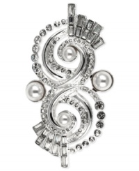 Touch up your look with a hint of sparkle. Anne Klein's swirling silver-tone pin features simulated pearls and sparkling accents. Approximate length: 2-3/4 inches. Approximate width: 1-1/2 inches.