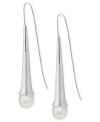 Have yourself a ball with this set of drop earrings from Robert Lee Morris. Crafted from silver-tone mixed metal, the linear pair features a simulated pearl bead at the end for a dash of style. Approximate drop: 2-1/10 inches