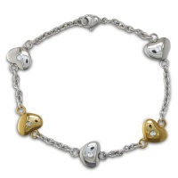 Ladies 8 Inch Stainless Steel and Gold Heart Chain Bracelet