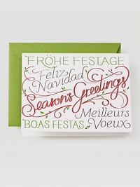 Christmas is the same in all languages, as shown by this cheery card boasting greetings in a variety of languages and bright, seasonal colors. Set of 10 cards4.5 X 5.81Made in USA