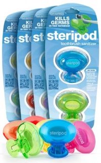 Steripod Clip-on Toothbrush Sanitizer (8 Steripods) 4 x 2 Pack Green/Blue/Red/Orange/Pink/Yellow