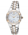 This Solar collection watch from Seiko radiates style with glistening diamond accents.