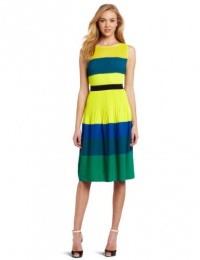 BCBGMAXAZRIA Women's Kassandra Sleeveless Pleated Color Blocked Dress, Bright Lime Combo, Small