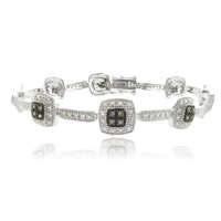 Sterling Silver 2/5ct TDW Champagne Diamond Square Link Bracelet