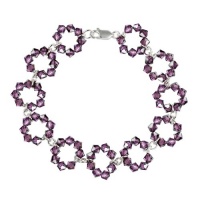 Sterling Silver and Dark Purple Swarovski Crystallized Elements 11 Open Circle Link Bracelet, 7.5