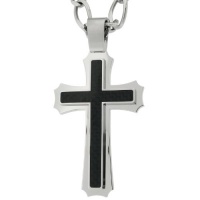 Men's Stainless Steel Extra Large 3 Layer Cross with Carbon Fiber Pendant Necklace