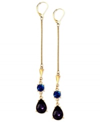 Moody drops for a little length. These earrings from RACHEL Rachel Roy showcase blue and purple glass stone accents. Crafted in gold tone mixed metal. Approximate drop: 3-3/4 inches. Approximate diameter: 1/2 inch.