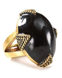 Bolder is better: T Tahari models statement style with cocktail ring, crafted of gold plated metal and accented by ropey detailing.