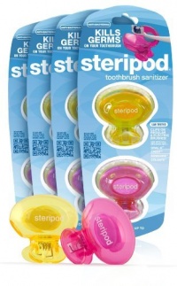 Steripod Clip-on Toothbrush Sanitizer (8 Steripods) 4 x 2 Pack (Pink/Yellow)