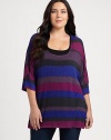 Classic stripes in updated hues give this relaxed-fit tunic instant appeal. You will be a fan of the three-quarter sleeves offering stylish arm coverage.ScoopneckDolman sleevesAllover printPull-on styleAbout 30 from shoulder to hemRayonMachine washMade in USA