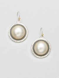 From the Gauntlet Collection. Stunning white mabe pearls set in 24k gold and hammered sterling silver. White cultured mabe pearl18k goldSterling silverDrop, about 1Hook backImported