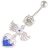 14 Gauge (1.6mm), 3/8 Inch (10mm) [ Heart with wings ] [ Sapphire ] Swarovski Crystal Ferido dangle belly dangling navel button ring dangly bar piercing ASFG - Pierced Jewellery Body Piercing Jewelry