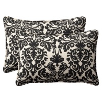 Pillow Perfect Decorative Black/Beige Damask Toss Pillow Rectangle, 2-Pack