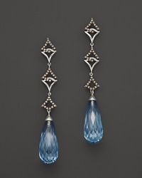 Badgley Mischka Blue Topaz With Brown Diamond Drop Earrings