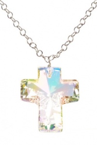 Sterling Silver Chain with Swarovski Elements Cross Pendant Necklace, 24