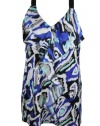 Alfani Womens Petite Blue New Ikat Racerback Ruffle Detail Tank Top PM