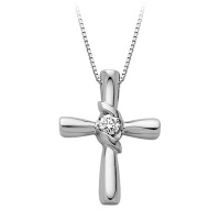 1/10 ct. Diamond Sirena Solitaire Cross Pendant in 14K White Gold