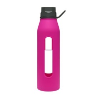 Takeya Classic Glass Water Bottle with Silicone Sleeve, Black/Fuchsia, 22-1/2-Ounce