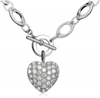 Sterling Silver Cubic Zirconia Pave Heart Pendant, 18