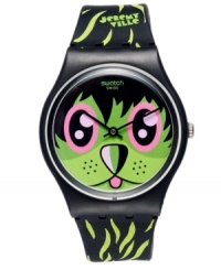 The So Far Away watch from Swatch features eye-catching artwork. Includes special kidrobot packaging with Dunny.