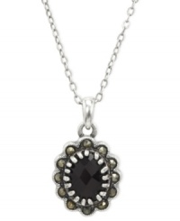 Classic chic. City by City's necklace is crafted from silver-tone nickel-free metal with an oval pendant adorned in siam- and marcasite-tone accents. Cubic zirconias (1 ct. t.w.) add luster. Approximate length: 15 inches + 3-inch extender. Approximate drop: 3/4 inch.