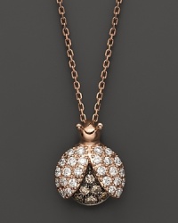 Brown and white diamonds set in a 14K. rose gold ladybug pendant.