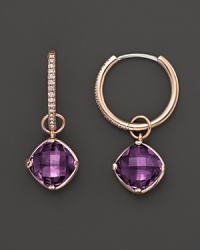 Lisa Nik 18K Rose Gold Diamond Hoop Earrings with Amethyst Detachable Drops, 0.16 ct. t.w.