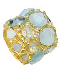 Splash your digits with sweet, candy colors. CRISLU's stunning cocktail ring combines aqua and clear cubic zirconias (40 ct. t.w.) in a polished 18k gold over sterling silver setting. Sizes 7 and 8.