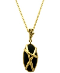 Become one with the universe...and great style. T Tahari's Bamboo Collection pendant combines the peace and tranquility of bamboo branch details with a delightfully-bold black matte stone. Setting and chain crafted in gold-plated mixed metal. Approximate length: 18 inches + 3-inch extender. Approximate drop: 2-1/2 inches.