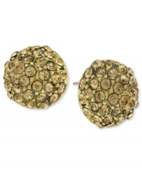 2028's blazing-hot fireball button earrings feature glass topaz stones in a gold tone mixed metal setting. Approximate diameter: 3/4 inch.