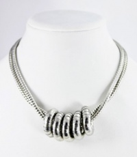 Nine West Necklace, Silver-Tone Serpentine Chain with Chunky Rings Frontal Necklace