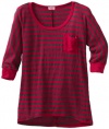 Splendid Girls 7-16 Striped Thermal Top, Raspberry, 7/8