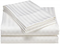 Elite Home Collection Wrinkle Resistant Woven Stripe 300-Thread Count 100-Percent Cotton Sateen Queen Sheet Set, White