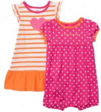 Carter's Girls 3-24 Months Dots and Stripes Romper and Dress Set (6 Months, Pink/Orange)