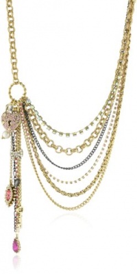 Betsey Johnson Iconic Fabulous Fuchsia Asymmetrical Multi-Chain Necklace