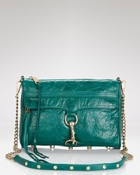 Antique-finish metal hardware adds to the luxe appeal of this leather clutch from Rebecca Minkoff.