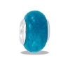 Bright Blue Jade Stone European/Memory Charm Double Sterling Layered Bead - Fits Pandora Bracelets