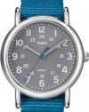 Timex Women's T2N913 Weekender Mid-Size Slip-Thru Blue Nylon Strap Watch