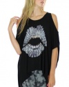 Lauren Moshi Macy Bullet Lips Open Shoulder Top in Black-S