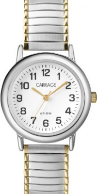 Carriage Women's C3C363 Two-Tone Round Case White Dial Two-Tone Stainless Steel Expansion Band Watch