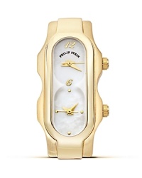 Dual quartz movement signature mini watch head in gold plated stainless steel from Philip Stein.