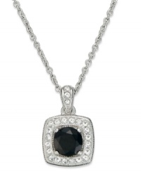 Simply elegant. This pendant necklace from Eliot Danori is crafted from rhodium-plated brass. The black stone at the center of the pendant is surrounded by sparkling cubic zirconias. (1 ct. t.w.). Approximate length: 16 inches + 2-inch extender. Approximate drop: 1/2 inch.