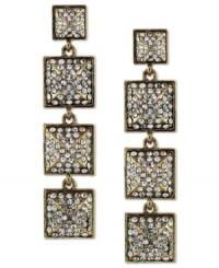 Industrial elegance, by Jessica Simpson. An antiqued finish gets upgraded with pave accents on these multi-drop linear earrings. Crafted in gold tone mixed metal. Approximate drop: 2 inches.